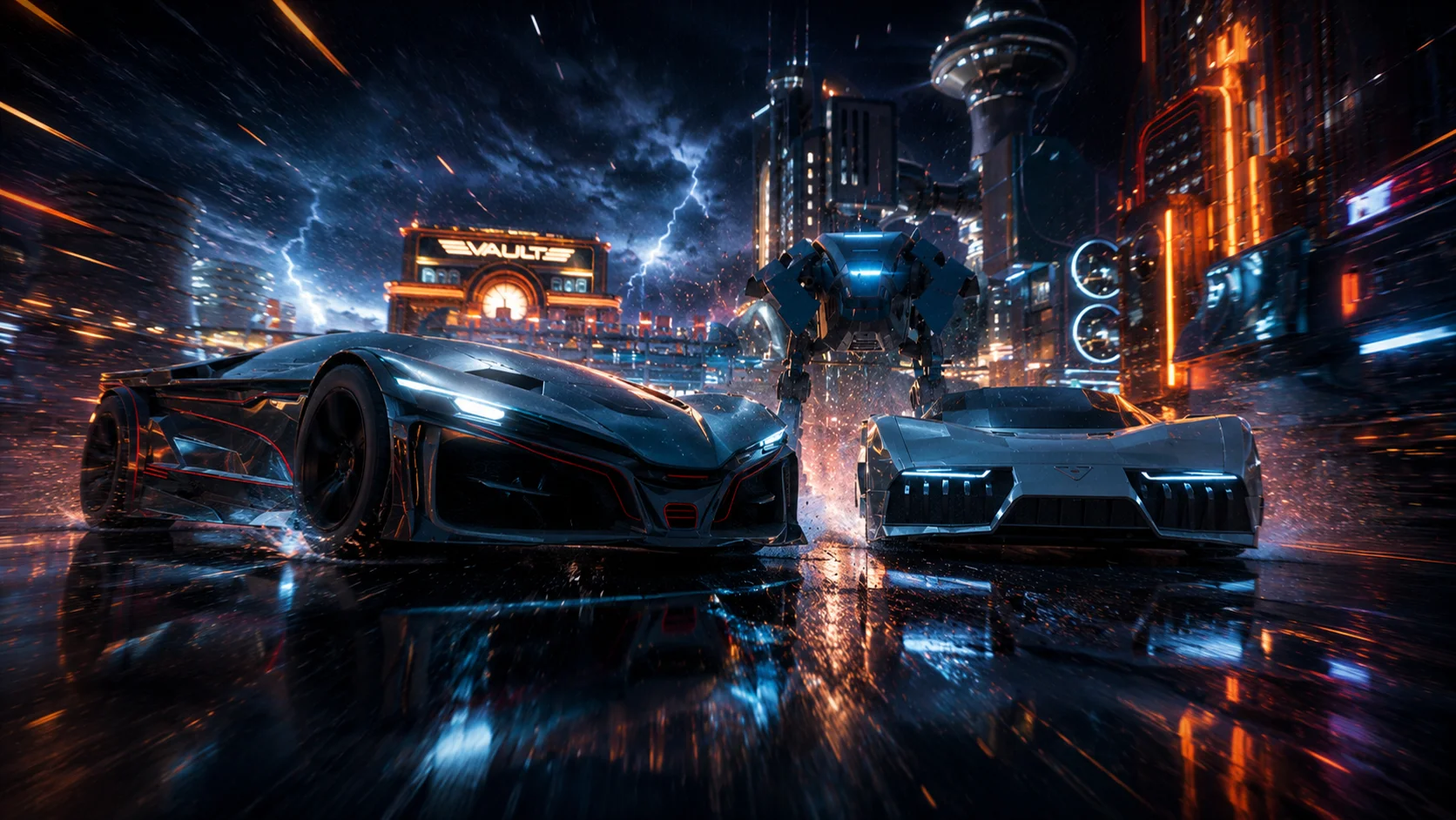 Midnight Racers vehicles racing through a futuristic dimension