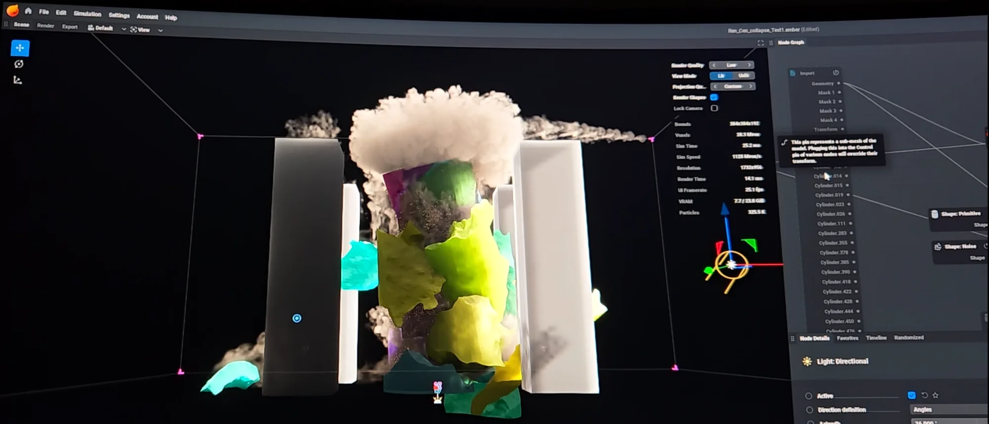 Destruction and smoke simulation developed for the Renaissance Center sequence