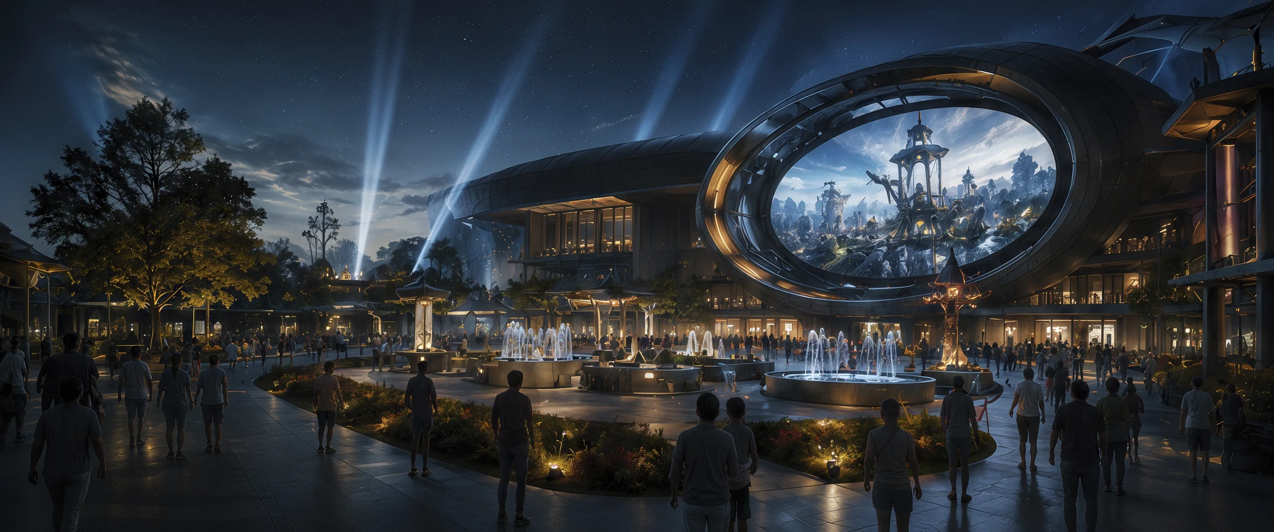 Cinematic destination concept with a monumental circular portal